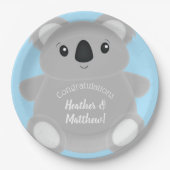 Blue Koala Bear Baby Dusche Pappteller (Vorderseite)