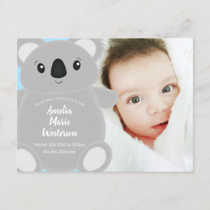 Blue Koala Bear Baby Dusche Postkarte