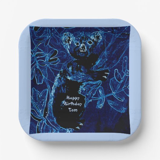 Blue Koala Bear Birthday Pappteller (Vorderseite)