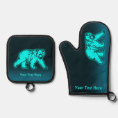 Blue Kodiak Bear Ofenhandschuh & Topflappen-Set (Vorderseite)