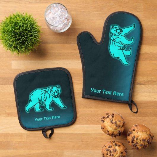 Blue Kodiak Bear Ofenhandschuh & Topflappen-Set (Oben Unten)