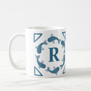 Blue Koi Fischmonogramm Kaffeetasse