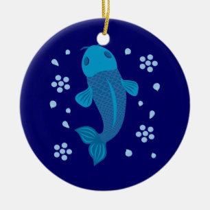 Blue Koi Fish Keramikornament
