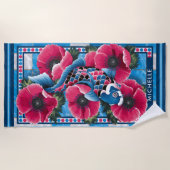 Blue Koi Fish & Pink Blume Pool Custom Strandtuch (Vorderseite)