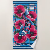 Blue Koi Fish & Pink Blume Pool Custom Strandtuch (Vorderseite)