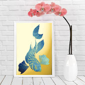 Blue Koi Gold Fish Foil Prints Foliendrucke