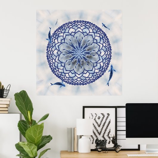 Blue Koi Lotus Mandala Poster (Heimbüro)