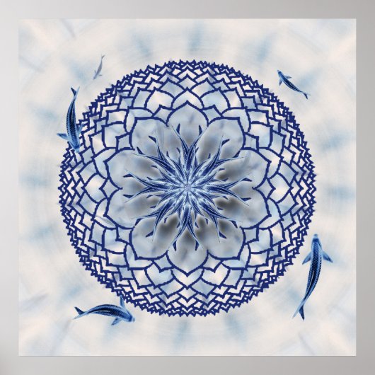Blue Koi Lotus Mandala Poster (Vorne)