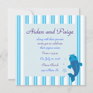 Blue Koi Striped Wedding Einladungen