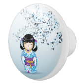 Blue Kokeshi Doll Cherry Blossom Keramik Knob Keramikknauf (Rechts)