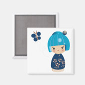 Blue Kokeshi Triplet Magnet (Vorderseite/Rückseite)