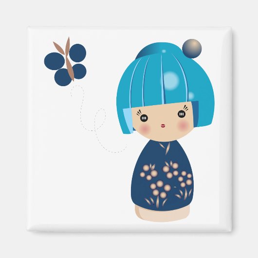 Blue Kokeshi Triplet Magnet (Vorne)
