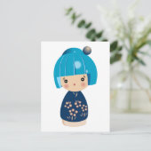 Blue Kokeshi Triplet Postcard Postkarte (Stehend Vorderseite)