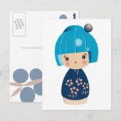 Blue Kokeshi Triplet Postcard Postkarte (Vorne/Hinten)