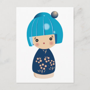 Blue Kokeshi Triplet Postcard Postkarte