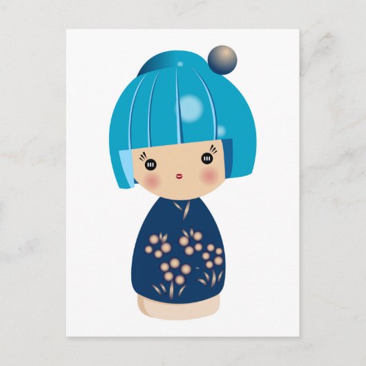 Blue Kokeshi Triplet Postcard Postkarte (Vorderseite)