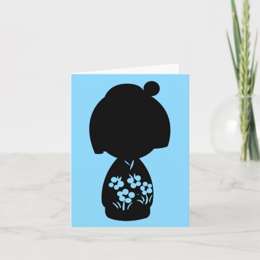 Blue Kokeshi Triplet Silhouette Note Card Karte (Vorderseite)