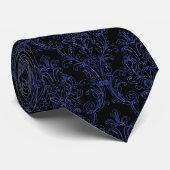 Blue Kontur Black Damask Wedding Krawatte (Gerollt)