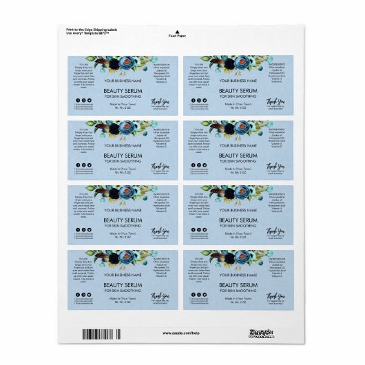 Blue Kraft Paper Effect Face Serum Labels (Vorne)