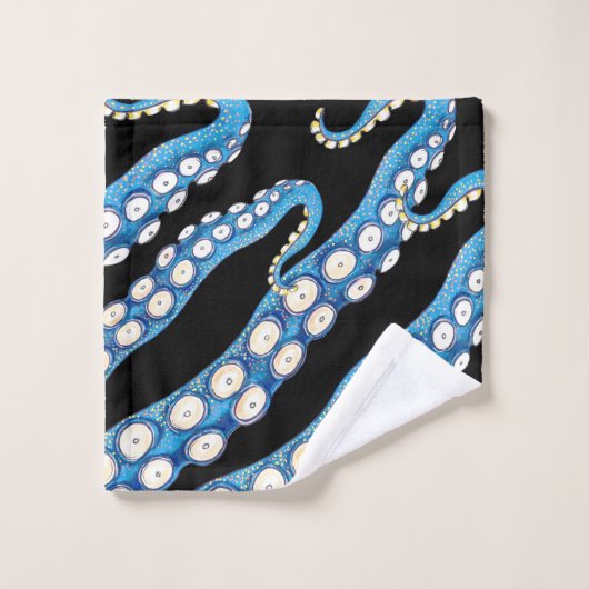 Blue Kraken Octopus Tentacles Badhandtuch Set (Waschlappen)