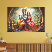 Blue Krishna Art: Radha & Deity Flute, indischer G Leinwanddruck (Insitu (Wohnzimmer))
