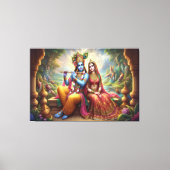 Blue Krishna Art: Radha & Deity Flute, indischer G Leinwanddruck (Vorderseite)