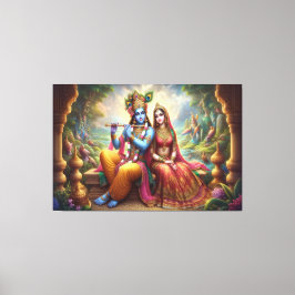 Blue Krishna Art: Radha & Deity Flute, indischer G Leinwanddruck
