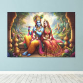 Blue Krishna Art: Radha & Deity Flute, indischer G Leinwanddruck (Insitu (Holzboden))