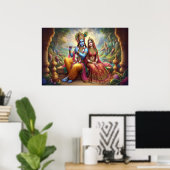 Blue Krishna Art: Radha & Deity Flute, indischer G Poster (Heimbüro)