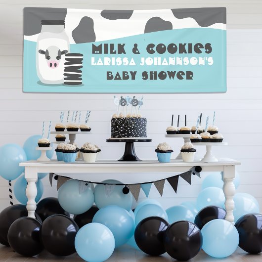 BLUE Kuhmilch und Cookies Baby Shower Banner