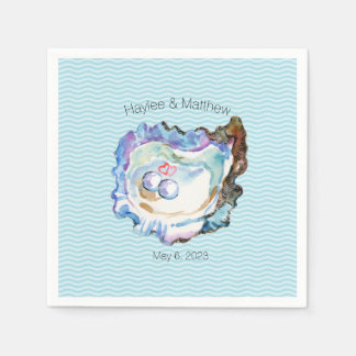 Blue Künstlerisch Oyster 2 Pearls Hearts Paper Nap Serviette
