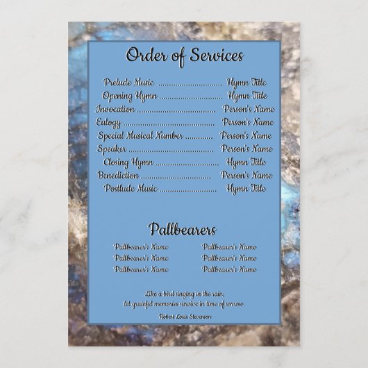 Blue Labradorite Stone mit Zitat und Square Foto Programm (Rückseite)