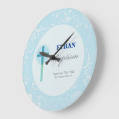 Blue Lace Boy Baptism Große Wanduhr (Winkel)