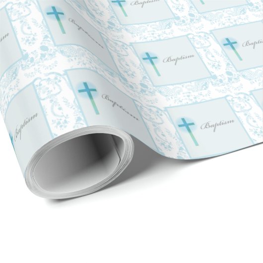 Blue Lace Boy Baptisse Geschenkpapier (Rolleneckpunkt)