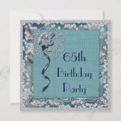 Blue Lace & Diamonds 65. Geburtstag Einladung (Vorderseite)