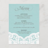 Blue Lace Doily Wedding Menu Postkarte (Vorderseite)