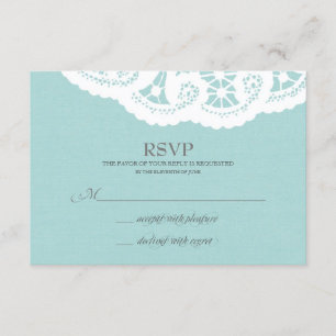 Blue Lace Doily Wedding RSVP Karte