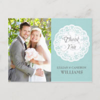 Blue Lace Doily Wedding Vielen Dank Postcard
