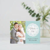 Blue Lace Doily Wedding Vielen Dank Postcard Postkarte (Stehend Vorderseite)