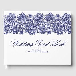 Blue Lace Elegant White Wedding Gästebuch