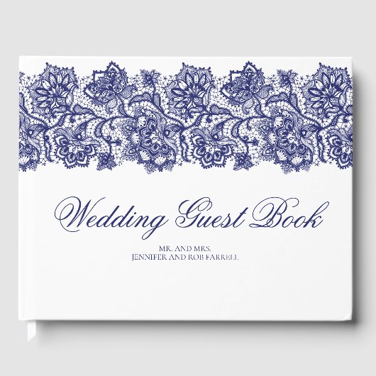 Blue Lace Elegant White Wedding Gästebuch (Vorderseite)
