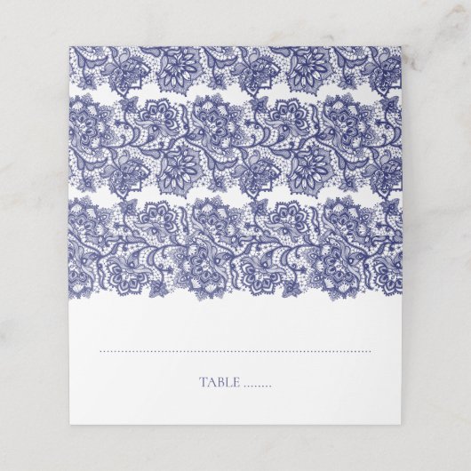 Blue Lace Elegant White Wedding Platzkarte (Außenseite Aufgefaltet)