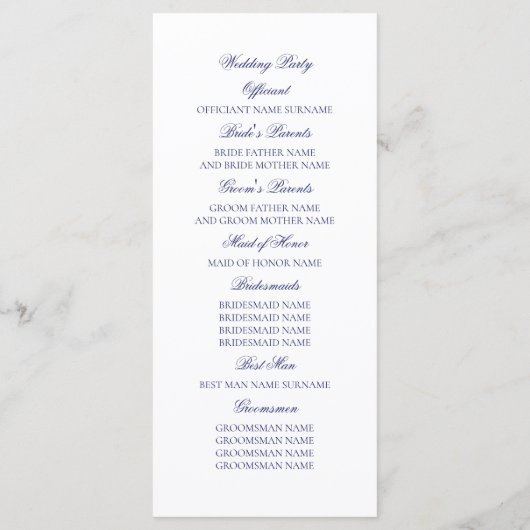 Blue Lace Elegante White Wedding Programs Programm (Rückseite)