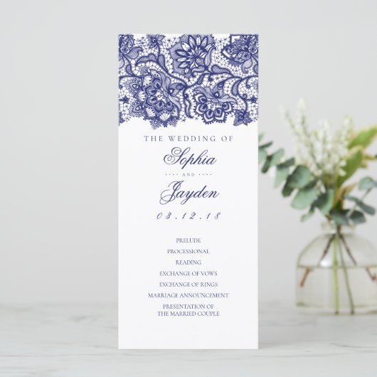 Blue Lace Elegante White Wedding Programs Programm (Stehend Vorderseite)