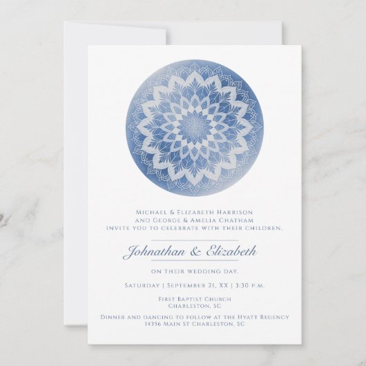 Blue Lace Mandala Wedding Einladung (Vorderseite)