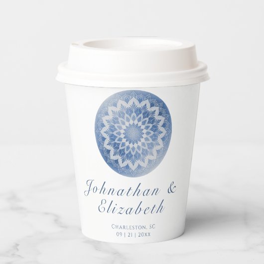 Blue Lace Mandala Wedding Pappbecher (Rückseite)