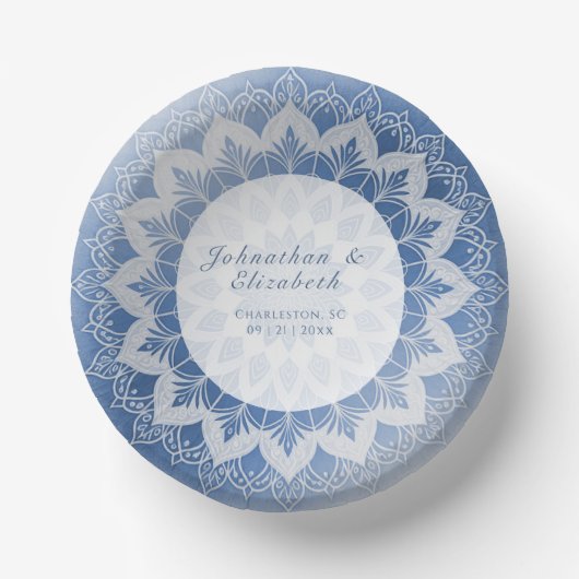 Blue Lace Mandala Wedding Pappteller (Vorderseite)