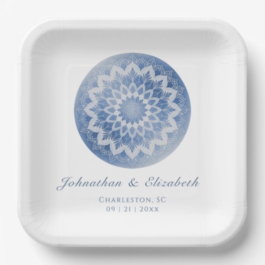 Blue Lace Mandala Wedding Pappteller (Vorderseite)