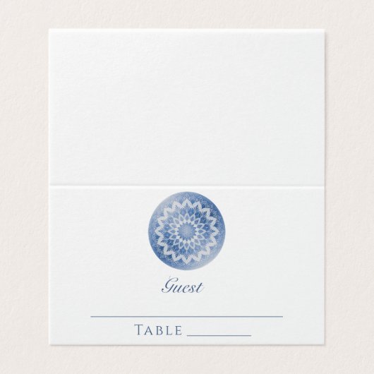 Blue Lace Mandala Wedding Place Card (Außenseite Aufgefaltet)