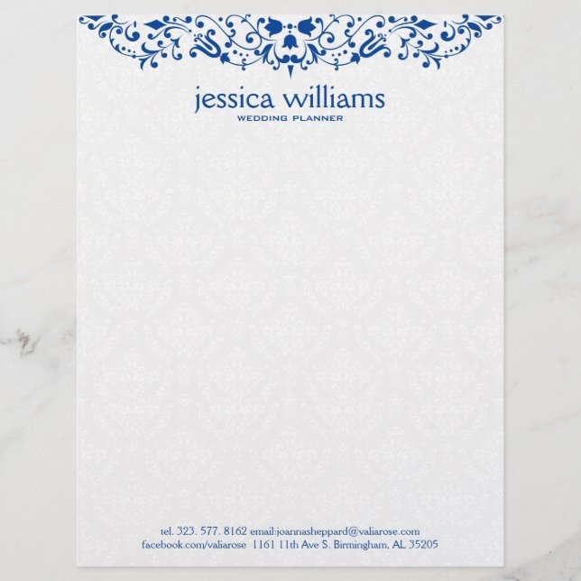 Blue Lace on White Damasks Background Briefbogen (Vorderseite)